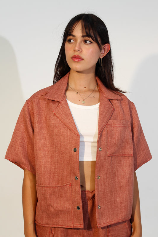 Red Cargo Cropped Button Up