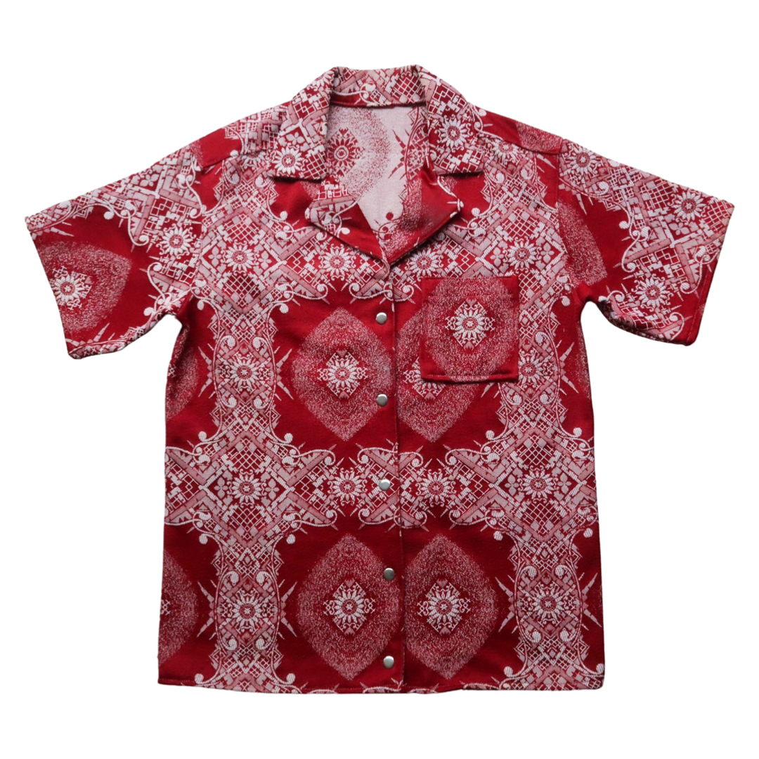 RED TAPESTRY BUTTON UP