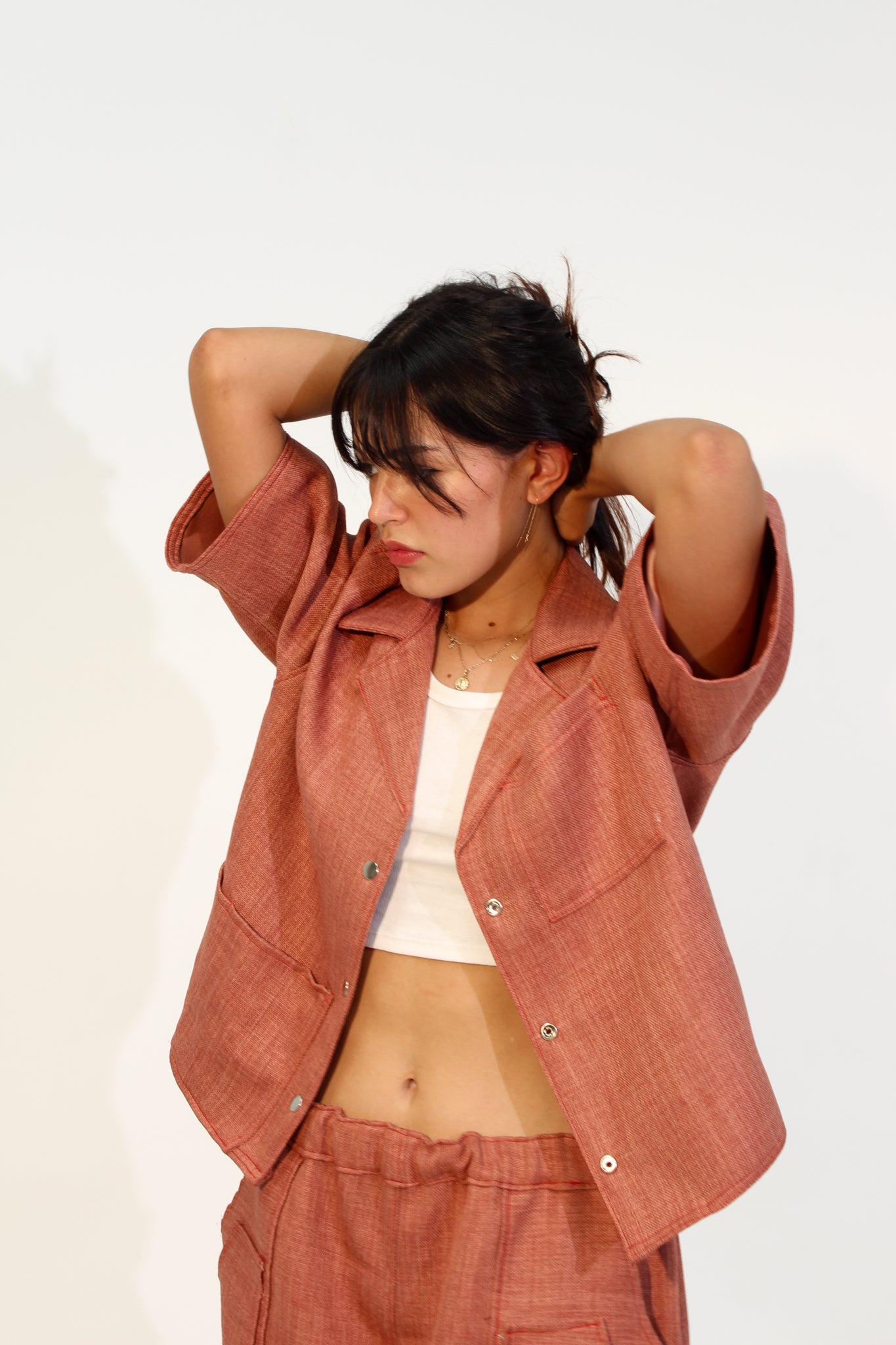 Red Cargo Cropped Button Up