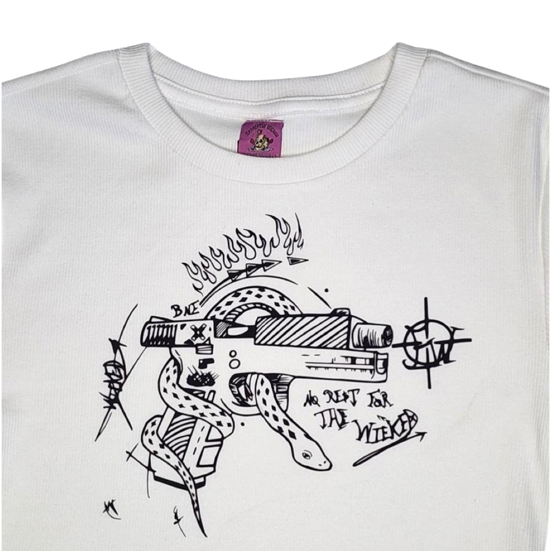 White baby tee “wicked gun”(2023)