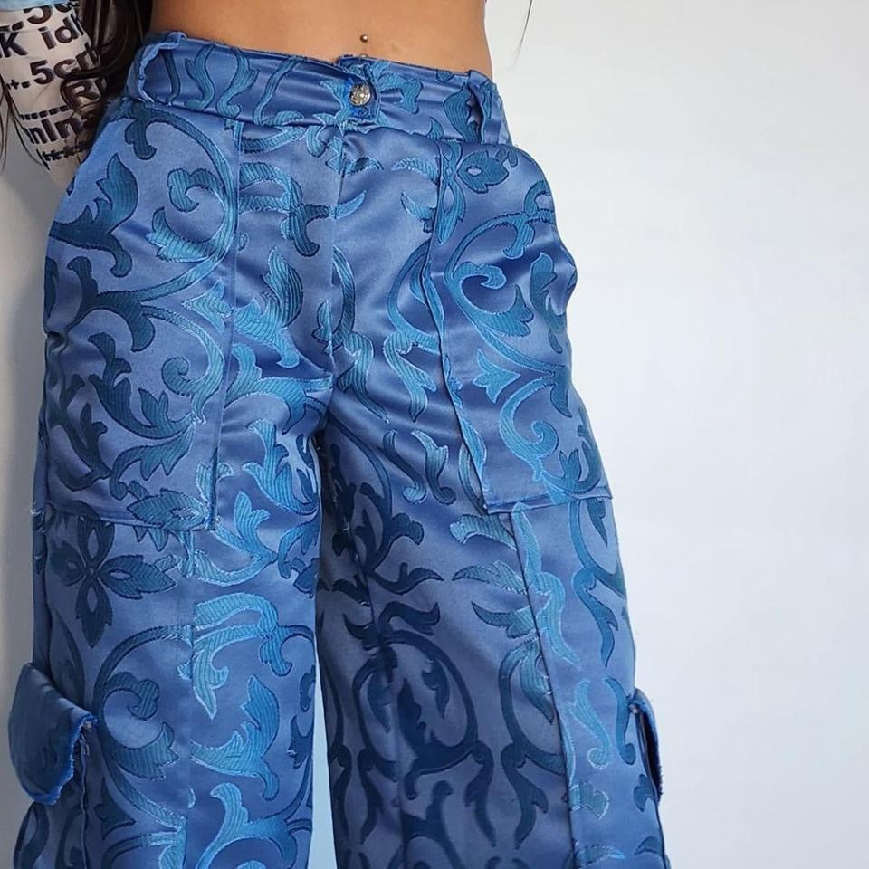 “Fine China” Damask Silk Cargo Pants