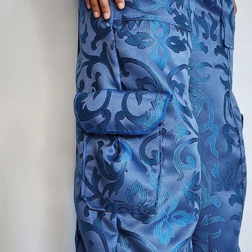 “Fine China” Damask Silk Cargo Pants