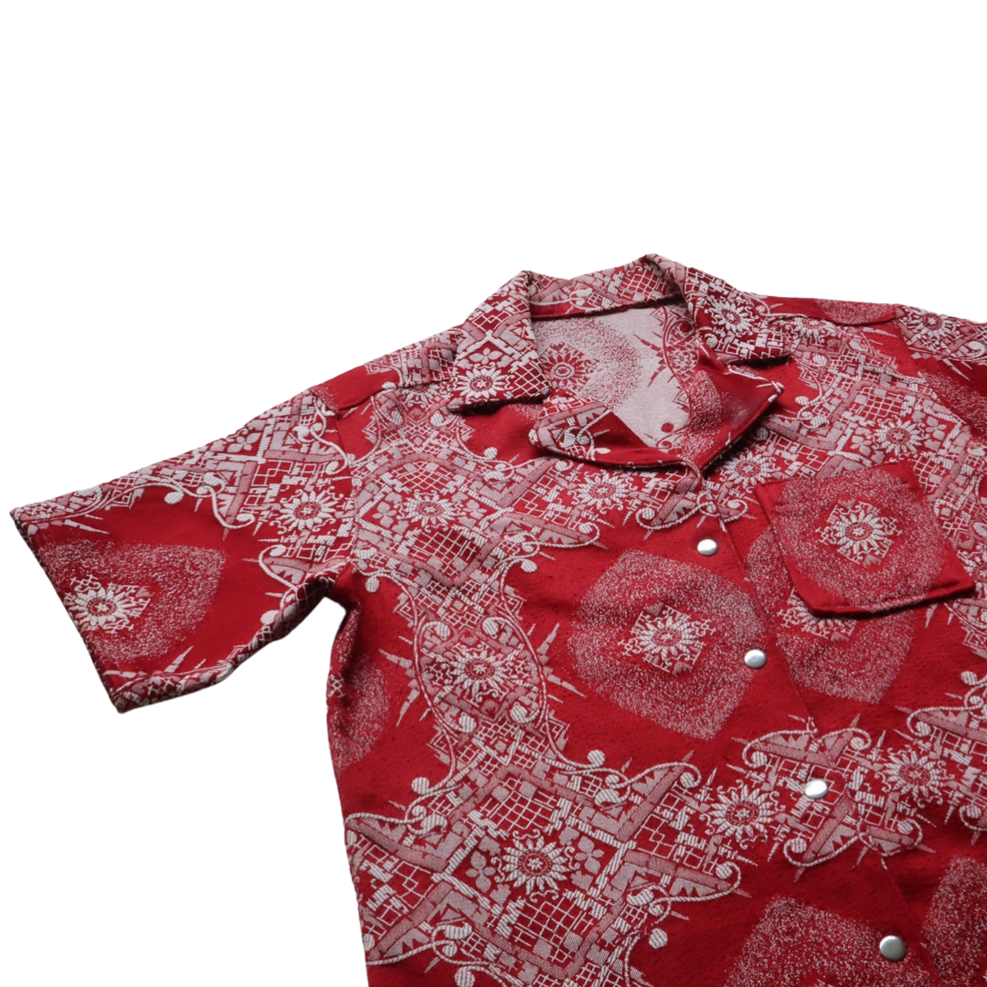 RED TAPESTRY BUTTON UP